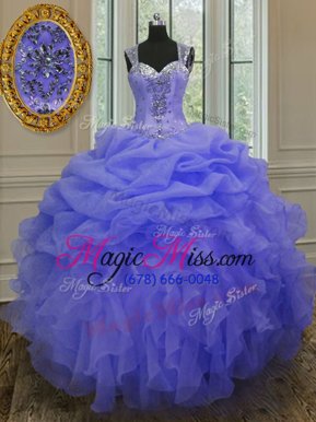 Popular Straps Straps Organza Sleeveless Floor Length Quinceanera Dress and Beading and Ruffles