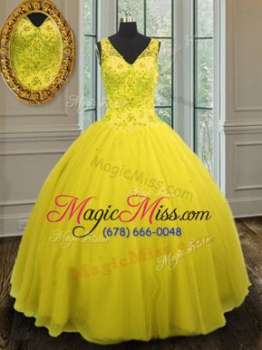 Yellow Sleeveless Tulle Zipper Vestidos de Quinceanera for Military Ball and Sweet 16 and Quinceanera