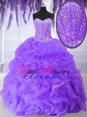 Floor Length Ball Gowns Sleeveless Purple Sweet 16 Dresses Lace Up