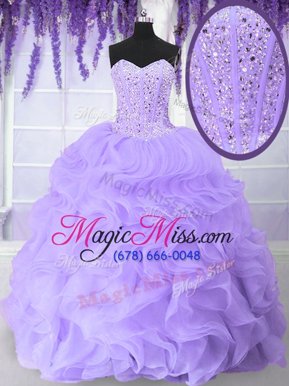 Fashion Beading and Ruffles Sweet 16 Quinceanera Dress Lavender Lace Up Sleeveless Floor Length