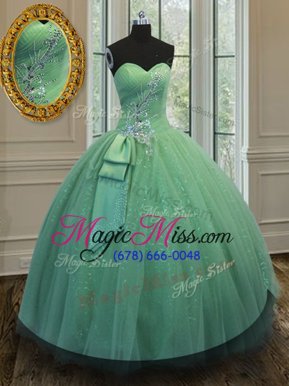 Fabulous Sweetheart Sleeveless Tulle and Sequined Sweet 16 Dresses Beading and Ruching and Bowknot Lace Up