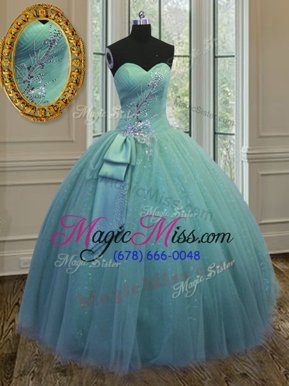 Delicate Sweetheart Sleeveless Tulle Ball Gown Prom Dress Beading and Ruching and Bowknot Lace Up