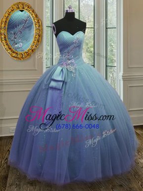 Glittering Purple Ball Gowns Sweetheart Sleeveless Tulle and Sequined Floor Length Lace Up Beading and Ruching 15th Birthday Dress