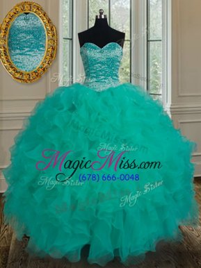 Comfortable Organza Sleeveless Floor Length Ball Gown Prom Dress and Beading and Ruffles