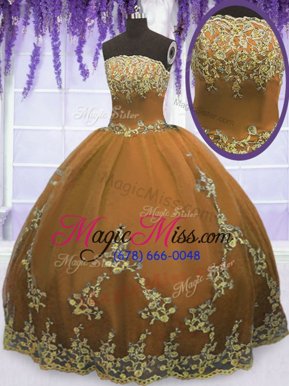 Hot Sale Floor Length Brown Ball Gown Prom Dress Strapless Sleeveless Zipper