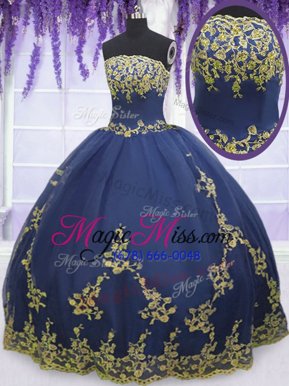 Stunning Navy Blue Sleeveless Tulle Zipper Sweet 16 Dresses for Military Ball and Sweet 16 and Quinceanera