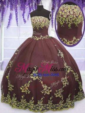 Stunning Ball Gowns Ball Gown Prom Dress Chocolate Strapless Tulle Sleeveless Floor Length Zipper