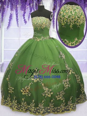 Best Selling Floor Length Zipper Quinceanera Dress Olive Green and In for Military Ball and Sweet 16 and Quinceanera with Appliques