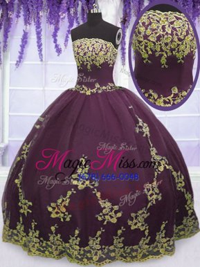 Top Selling Purple Sleeveless Tulle Zipper Sweet 16 Dress for Military Ball and Sweet 16 and Quinceanera