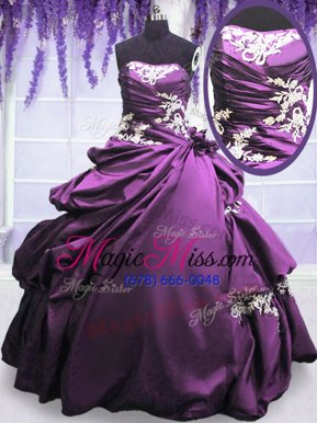 Modern Taffeta Sleeveless Floor Length Quince Ball Gowns and Appliques and Pick Ups