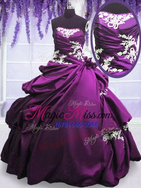 Romantic Purple Lace Up Quinceanera Dress Appliques and Pick Ups Sleeveless Floor Length
