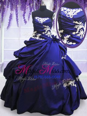 Suitable Strapless Sleeveless Taffeta Quinceanera Dress Appliques and Pick Ups Lace Up