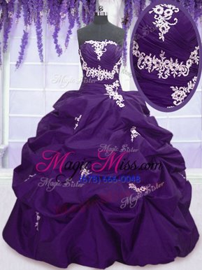 Beautiful Purple Lace Up Ball Gown Prom Dress Appliques and Pick Ups Sleeveless Floor Length