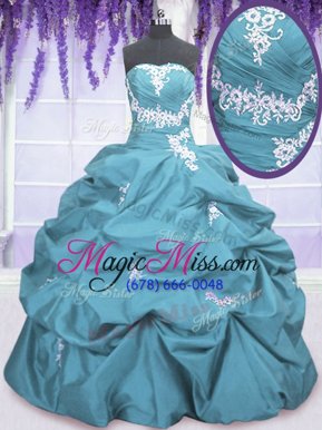 Hot Selling Light Blue Lace Up Sweet 16 Quinceanera Dress Appliques and Pick Ups Sleeveless Floor Length
