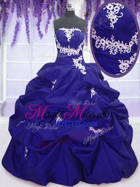 Exquisite Sleeveless Floor Length Appliques and Pick Ups Lace Up Vestidos de Quinceanera with Royal Blue