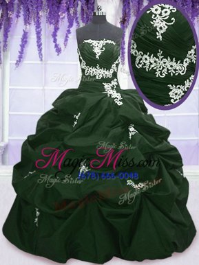 Dark Green and Peacock Green Strapless Lace Up Appliques and Pick Ups Vestidos de Quinceanera Sleeveless