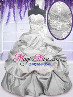 Chic Silver Sleeveless Embroidery and Pick Ups Floor Length Vestidos de Quinceanera