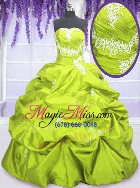 Beautiful Floor Length Yellow Green Quinceanera Gown Taffeta Sleeveless Appliques and Pick Ups
