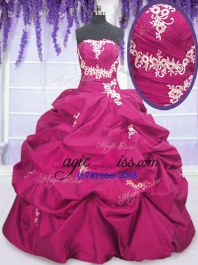 Unique Pick Ups Floor Length Fuchsia 15th Birthday Dress Strapless Sleeveless Lace Up