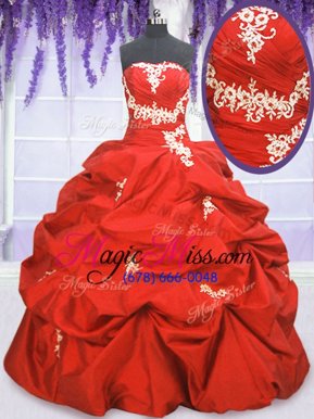 Charming Coral Red Strapless Lace Up Appliques and Ruching and Pick Ups Quinceanera Dresses Sleeveless