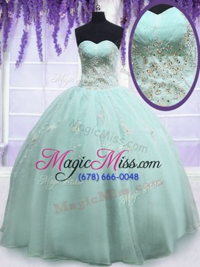 Exceptional Light Blue Sleeveless Beading and Embroidery Floor Length Quince Ball Gowns