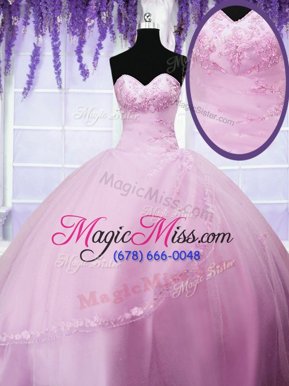 Best Selling Baby Pink Ball Gowns Appliques Sweet 16 Dress Lace Up Tulle Sleeveless Floor Length