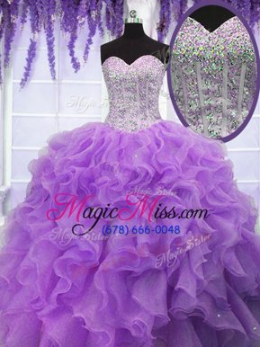 Custom Fit Lavender Sleeveless Ruffles and Sequins Floor Length Quinceanera Dress
