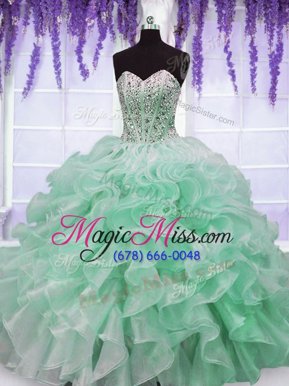 Customized Sweetheart Sleeveless Lace Up Sweet 16 Quinceanera Dress Apple Green Organza