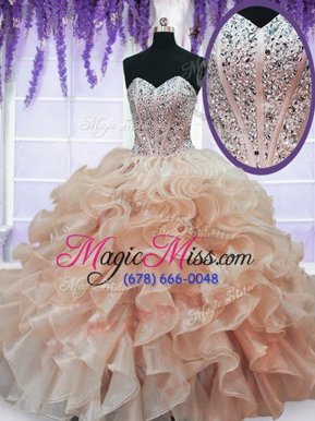 Colorful Sleeveless Beading and Ruffles Lace Up 15 Quinceanera Dress