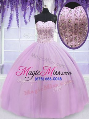 Fashion Lilac Lace Up Sweetheart Beading Vestidos de Quinceanera Tulle Sleeveless