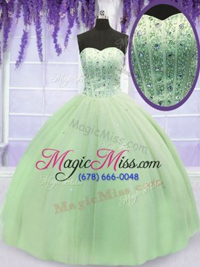 Romantic Yellow Green Tulle Lace Up Quinceanera Dresses Sleeveless Floor Length Beading