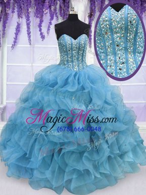 High Quality Sweetheart Sleeveless Organza Vestidos de Quinceanera Beading and Ruffles Lace Up