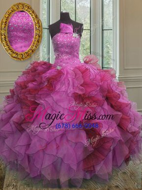 Custom Made Sleeveless Floor Length Ruffles and Sequins Lace Up Sweet 16 Quinceanera Dress with Multi-color