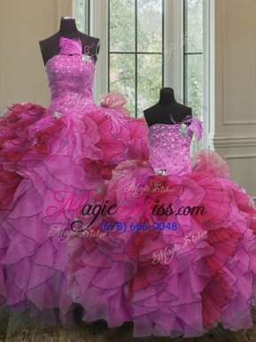 Excellent Multi-color Sleeveless Floor Length Beading and Ruffles Lace Up 15 Quinceanera Dress