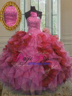 Nice Sleeveless Organza Floor Length Lace Up Sweet 16 Quinceanera Dress in Multi-color for with Beading and Ruffles