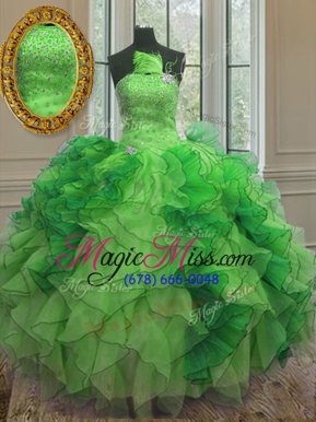 Ball Gowns 15 Quinceanera Dress Green Strapless Organza Sleeveless Floor Length Lace Up