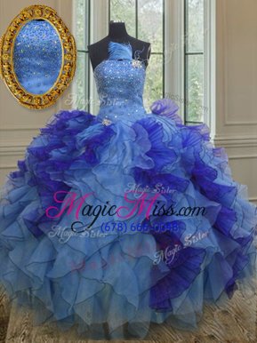 Multi-color Sleeveless Floor Length Beading and Ruffles Lace Up Quinceanera Dresses