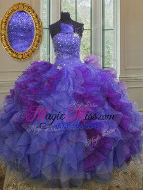 Sumptuous Halter Top Sleeveless Organza Quinceanera Dresses Beading and Ruffles Lace Up
