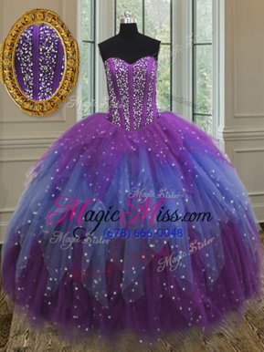 Modest Sequins Ball Gowns Ball Gown Prom Dress Multi-color Sweetheart Tulle Sleeveless Floor Length Lace Up