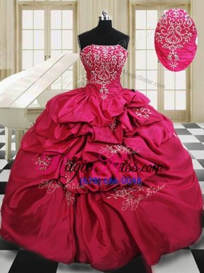 Pretty Taffeta Sleeveless Floor Length Vestidos de Quinceanera and Beading and Embroidery and Pick Ups