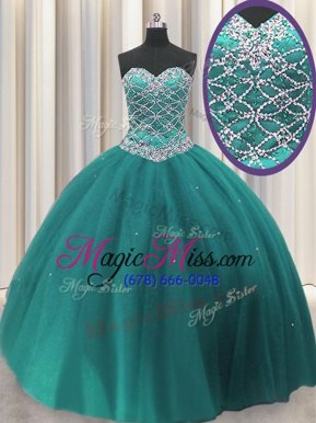 Pretty Teal Sweetheart Lace Up Beading and Sequins 15 Quinceanera Dress Sleeveless