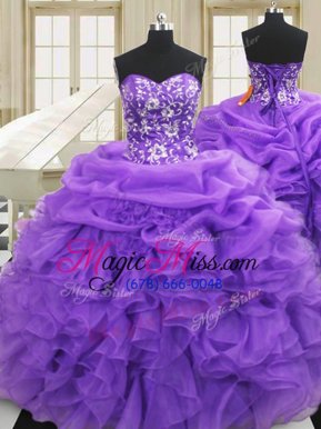 Elegant Purple Sweet 16 Dresses Military Ball and Sweet 16 and Quinceanera and For with Embroidery and Ruffles Sweetheart Sleeveless Lace Up
