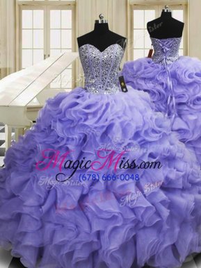 Lovely Lavender Sweet 16 Dresses Sweetheart Sleeveless Sweep Train Lace Up
