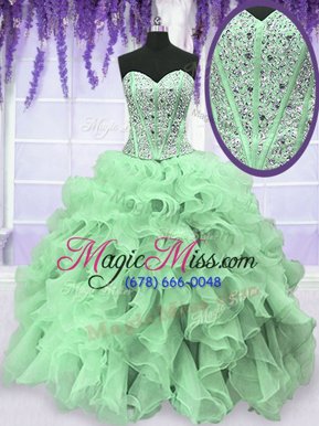 Super Apple Green Sleeveless Organza Lace Up 15 Quinceanera Dress for Military Ball and Sweet 16 and Quinceanera