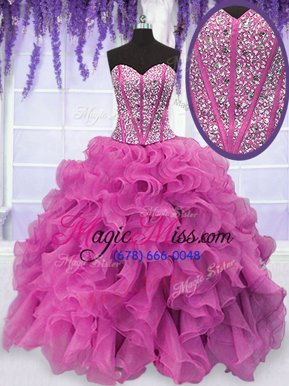 Traditional Sleeveless Beading and Ruffles Lace Up Quinceanera Gown