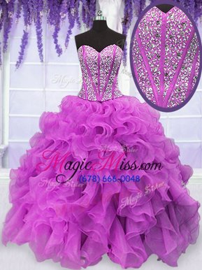 Exceptional Sweetheart Sleeveless Lace Up Ball Gown Prom Dress Fuchsia Organza
