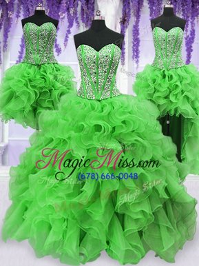 Luxurious Four Piece Organza Sweetheart Sleeveless Lace Up Beading and Ruffles Sweet 16 Dresses in