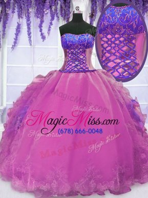 Top Selling Ball Gowns Quinceanera Dress Lilac Strapless Organza Sleeveless Floor Length Lace Up