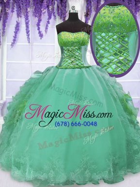 On Sale Strapless Sleeveless Organza 15th Birthday Dress Embroidery and Ruffles Lace Up