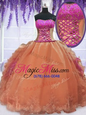 Fashionable Orange Sleeveless Organza Lace Up Sweet 16 Dresses for Military Ball and Sweet 16 and Quinceanera
